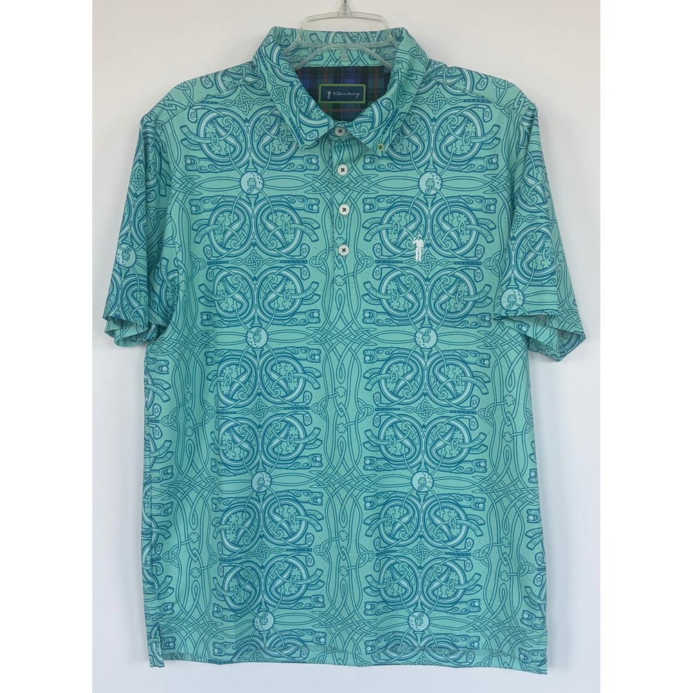 William Murray Golf Mens‎ L Teal Celtic Knot Performance Resort Polo Shirt Aqua